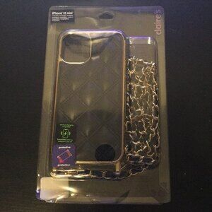 Claire's iPhone Case iPhone 12 mini Compatible NWT Black w/ gold chain strap